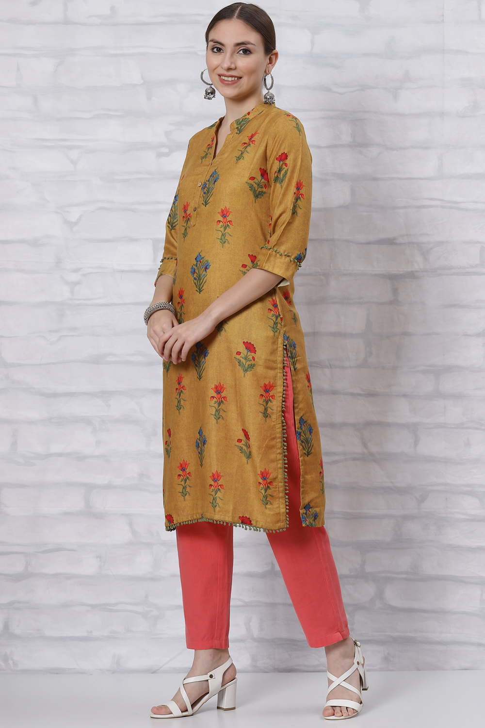 Peach Poly Cotton Straight Kurta image number 2